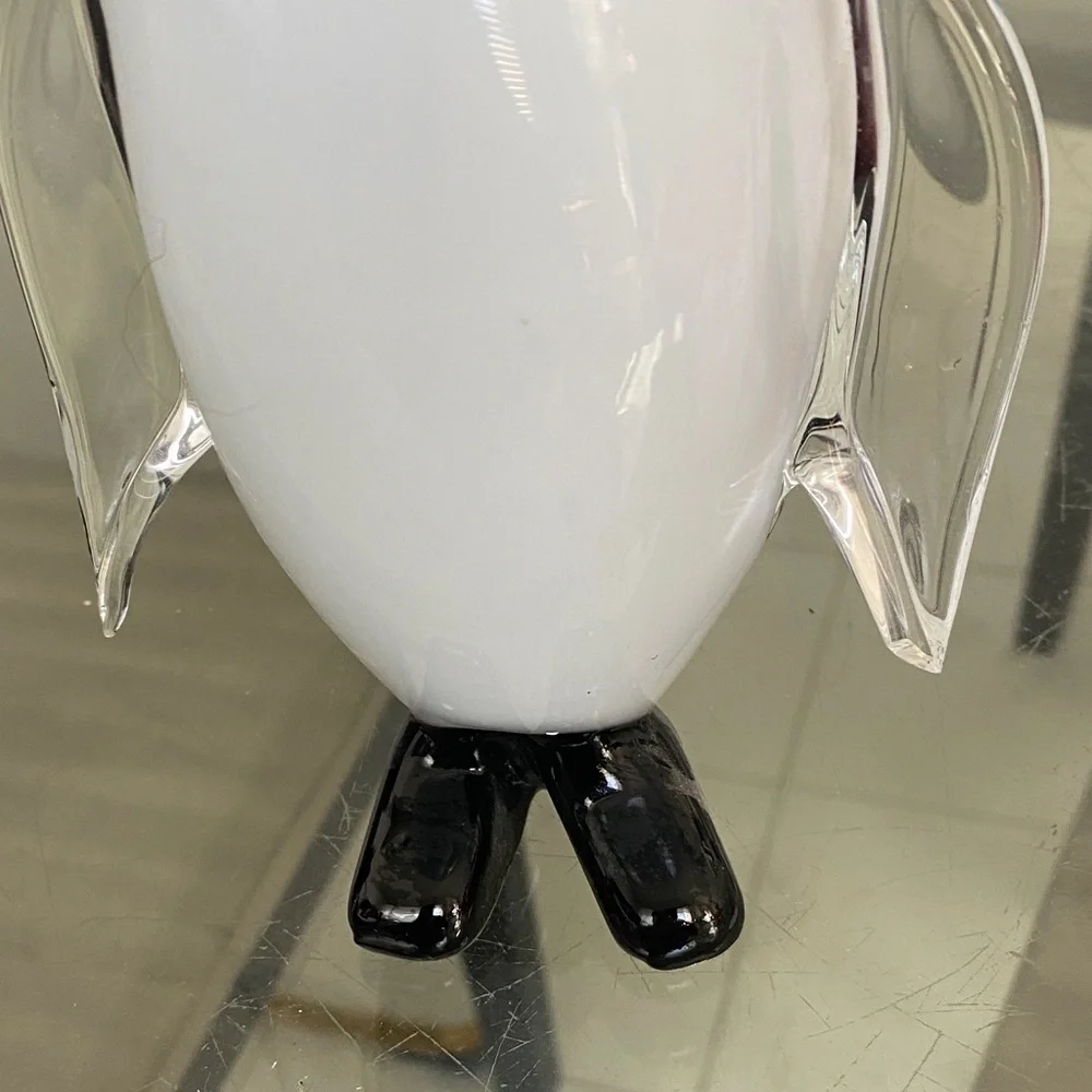 White and Black Glass Penguin Figurine for Aquarium Décor